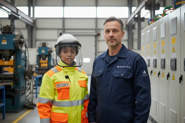 Workwear comparison EN ISO 11612 vs. IEC 61482-2 with professionals in certified protective clothing in an industrial setting