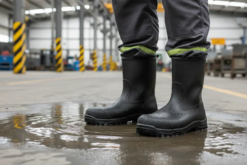 Waterproof safety boots for wet environments keep feet dry and protected in industrial workplaces