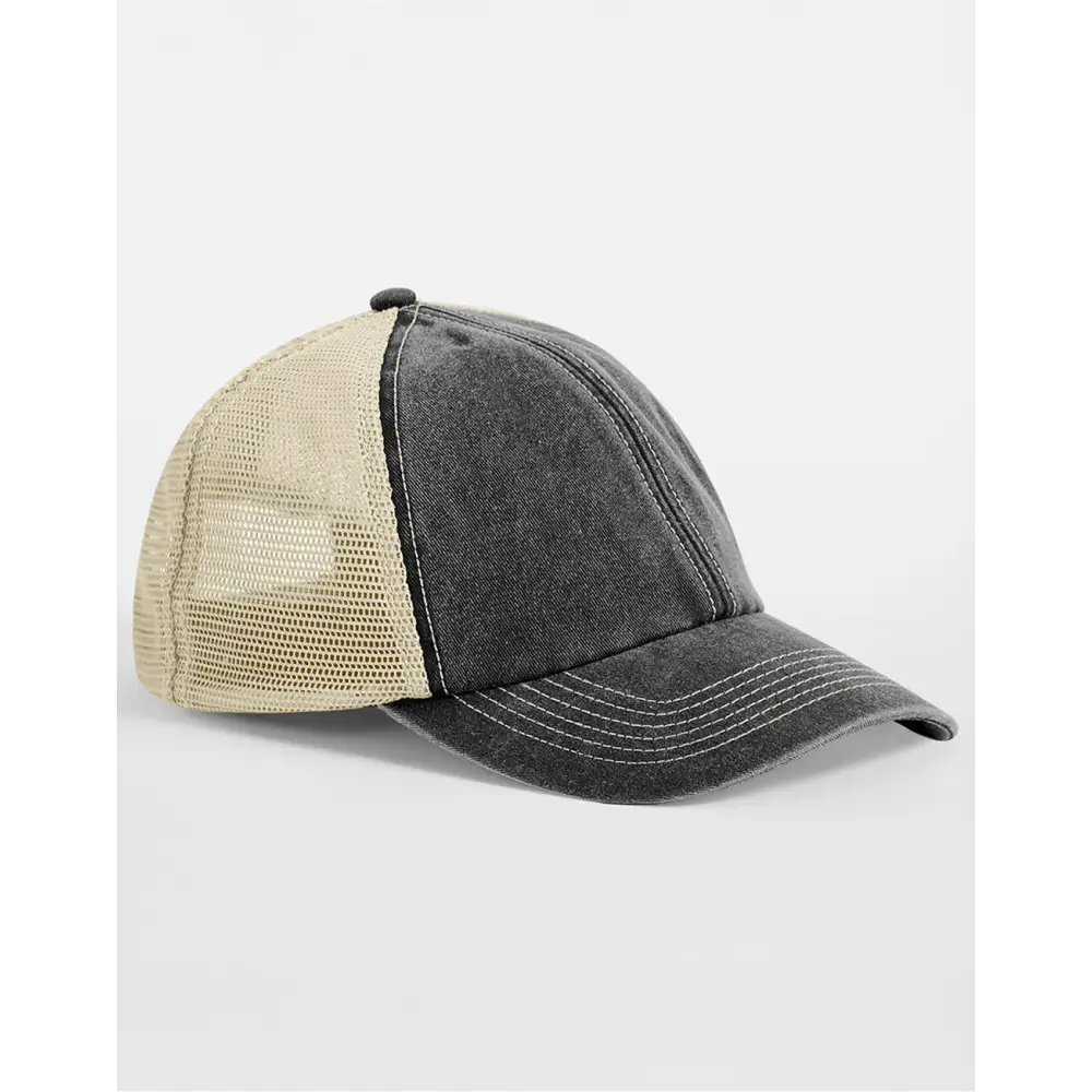 Beechfield 6 Panel Vintage Trucker - Vintage Black/Stone