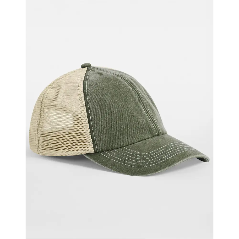 Beechfield 6 Panel Vintage Trucker - Vintage Olive/Stone