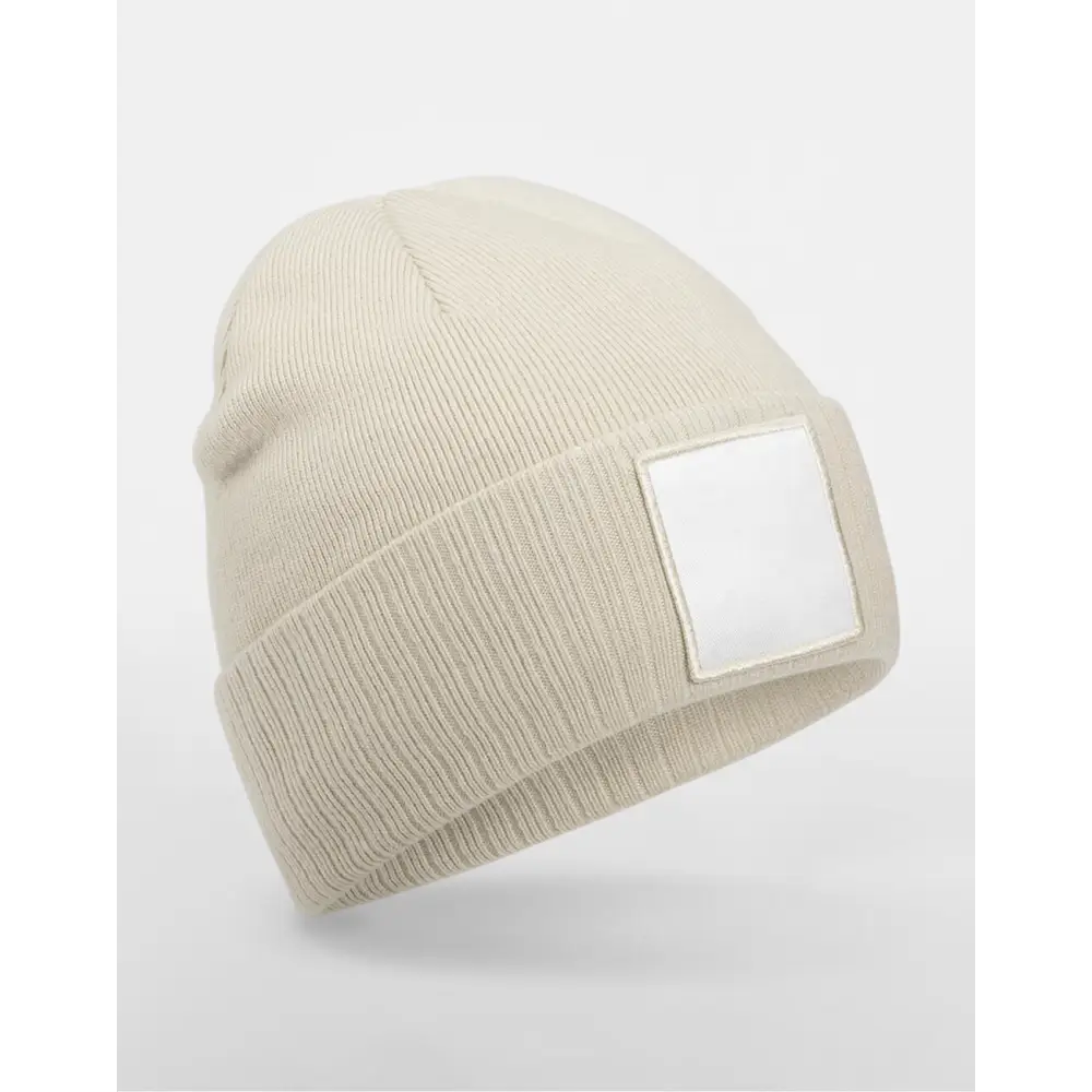 Beechfield Appliqué Patch Beanie - Oatmeal/White