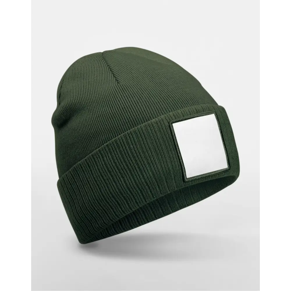 Beechfield Appliqué Patch Beanie - Olive Green/White