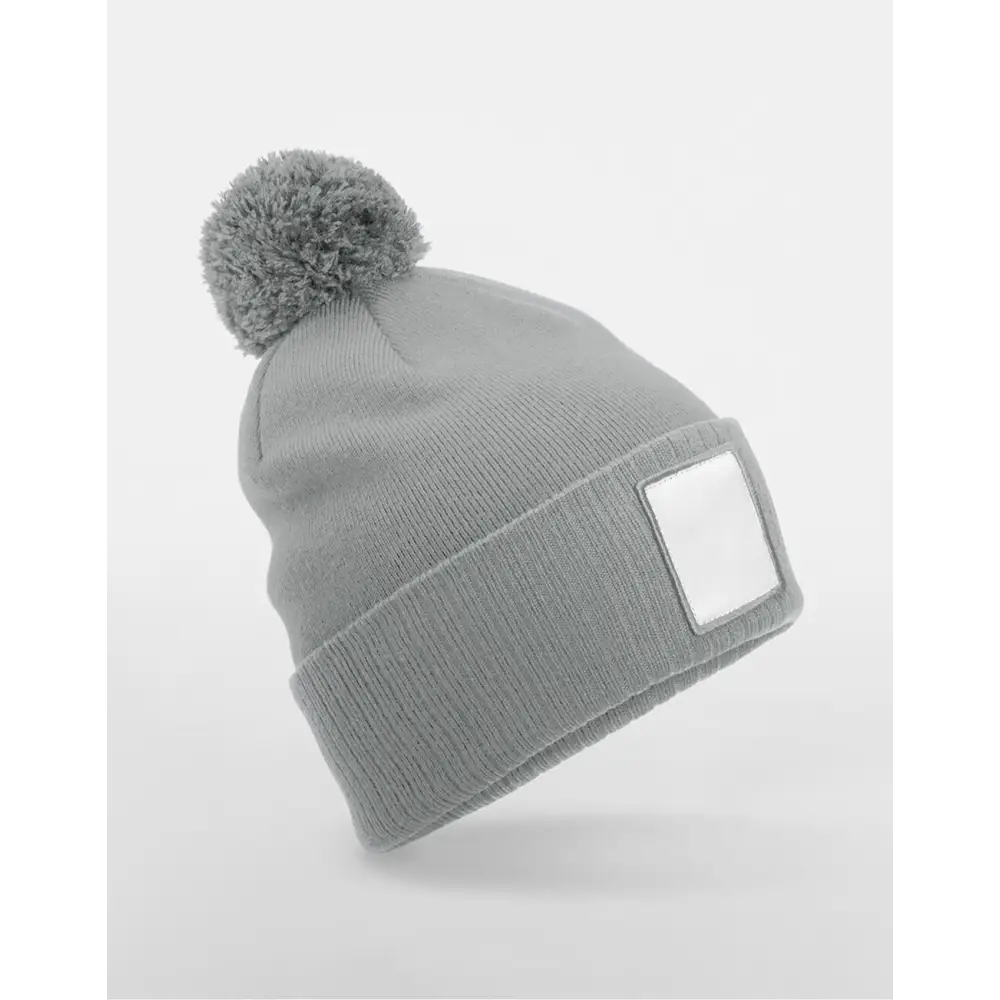 Beechfield Appliqué Patch Pom Beanie - Ash-White