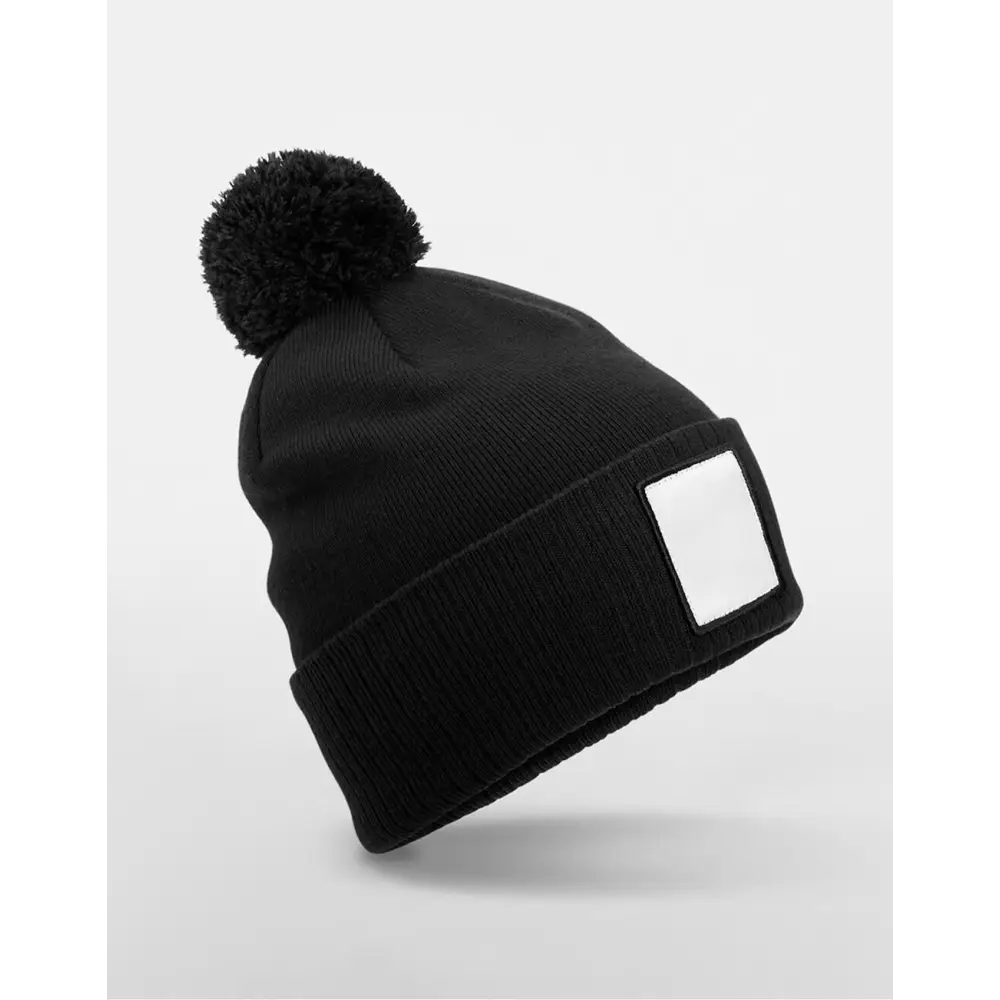 Beechfield Appliqué Patch Pom Beanie - Black/White