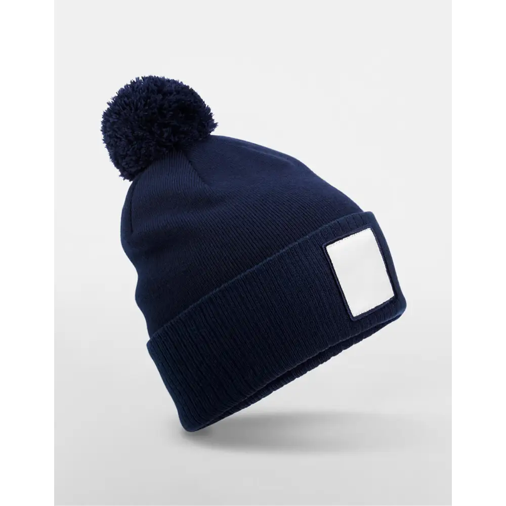 Beechfield Appliqué Patch Pom Beanie - Oxford Navy/White