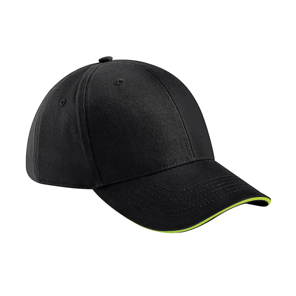 Beechfield Athleisure 6 Panel Cap - Black/Lime Green