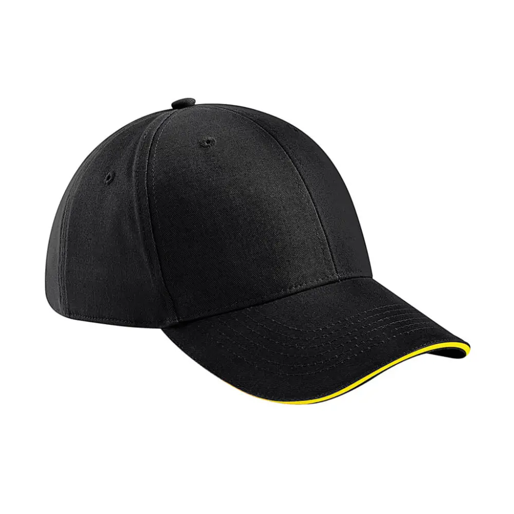 Beechfield Athleisure 6 Panel Cap - Black/Yellow
