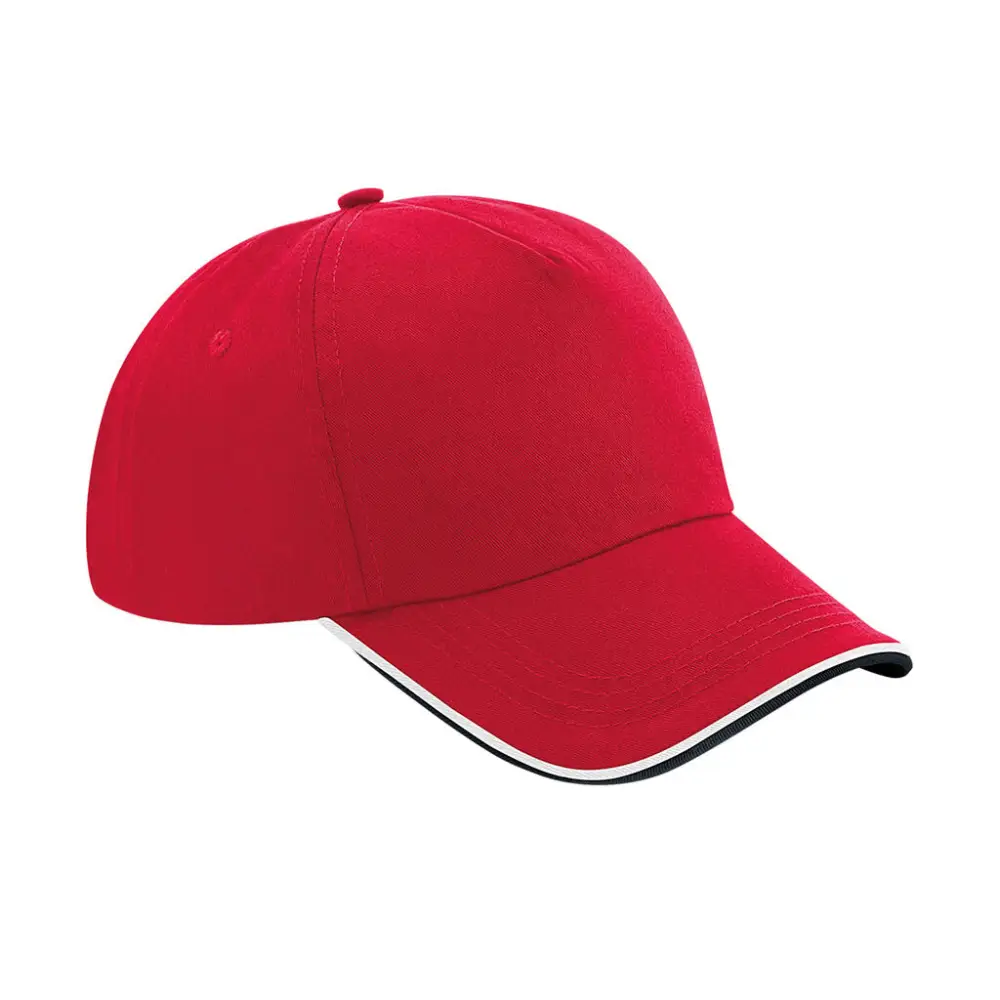 Beechfield Authentic 5 Panel Cap - Piped Peak - Classic Red/Black/White