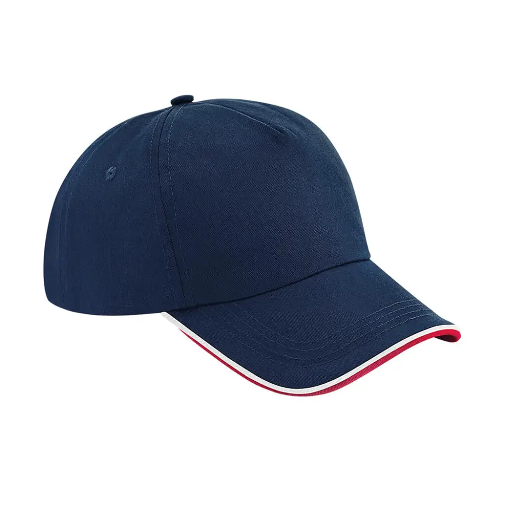 Beechfield Authentic 5 Panel Cap - Piped Peak - French Navy/Classic Red/White