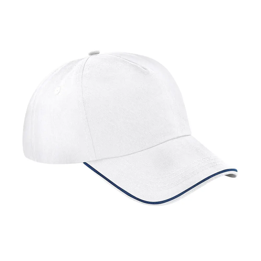 Beechfield Authentic 5 Panel Cap - Piped Peak - White/French Navy