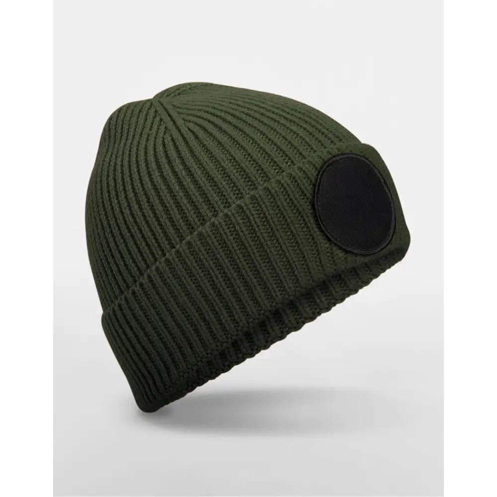 Beechfield Circular Fashion Patch Beanie - Olive Green/Black