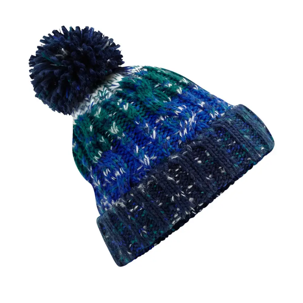 Beechfield Corkscrew Pom Pom Beanie - Alpine Blues