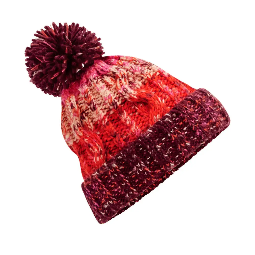 Beechfield Corkscrew Pom Pom Beanie - Cherry Sherbet
