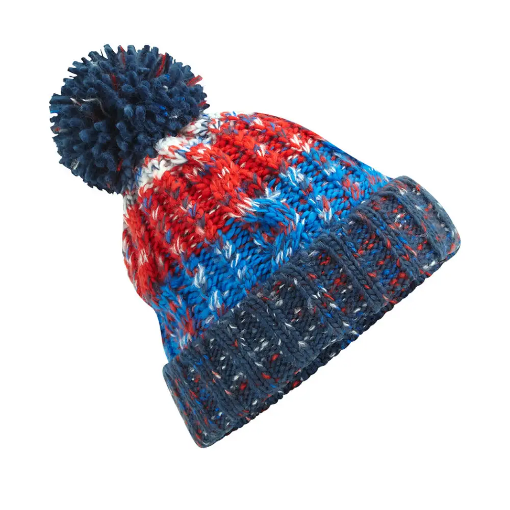 Beechfield Corkscrew Pom Pom Beanie - Chilli Blues