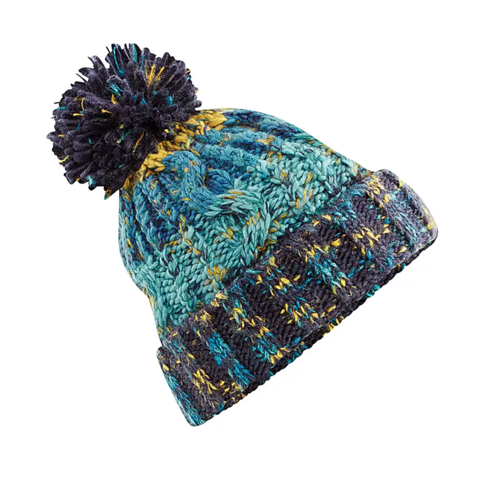 Beechfield Corkscrew Pom Pom Beanie - Marine Splash