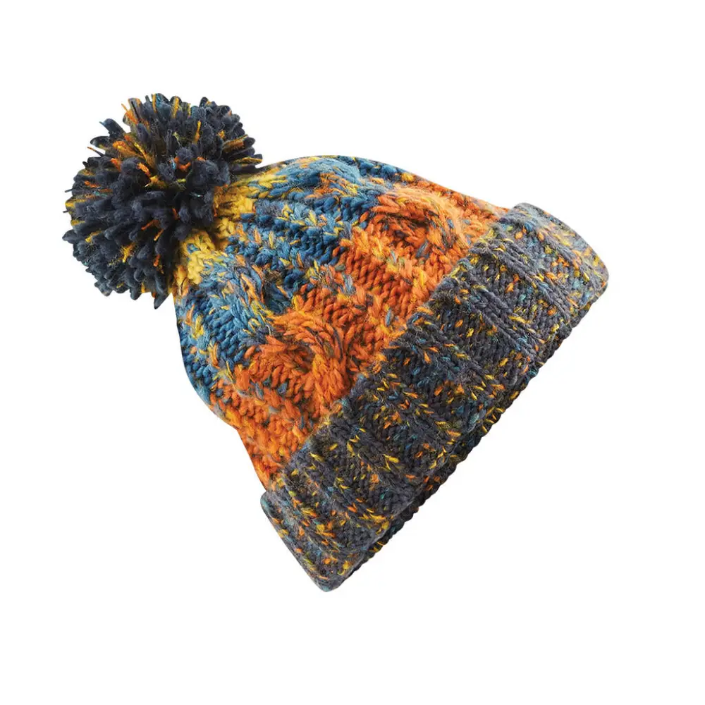 Beechfield Corkscrew Pom Pom Beanie - Retro Blues