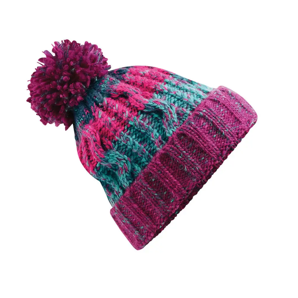 Beechfield Corkscrew Pom Pom Beanie - Winter Berries