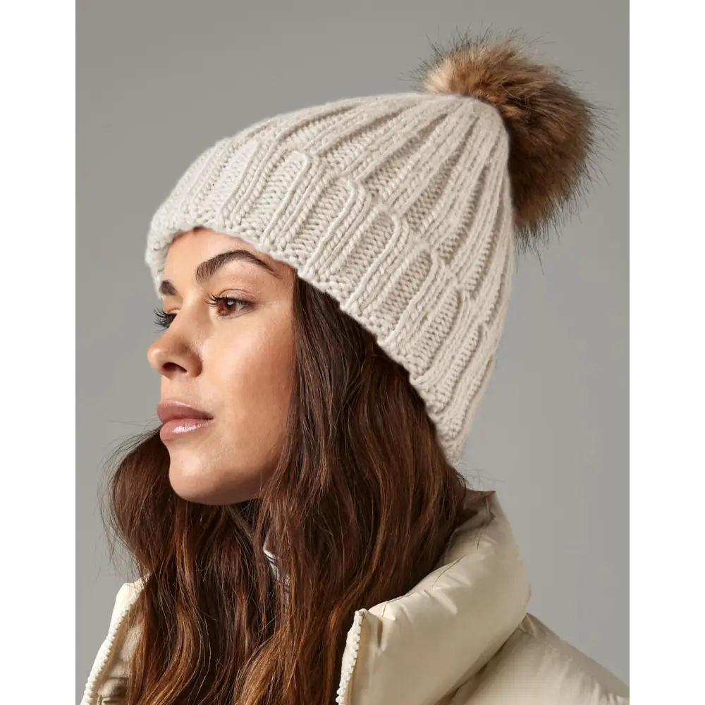 Beechfield Fur Pop Pom Chunky Beanie