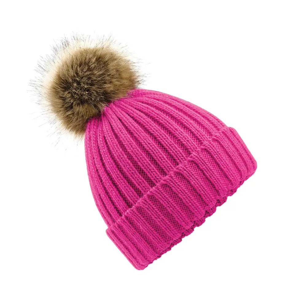 Beechfield Fur Pop Pom Chunky Beanie