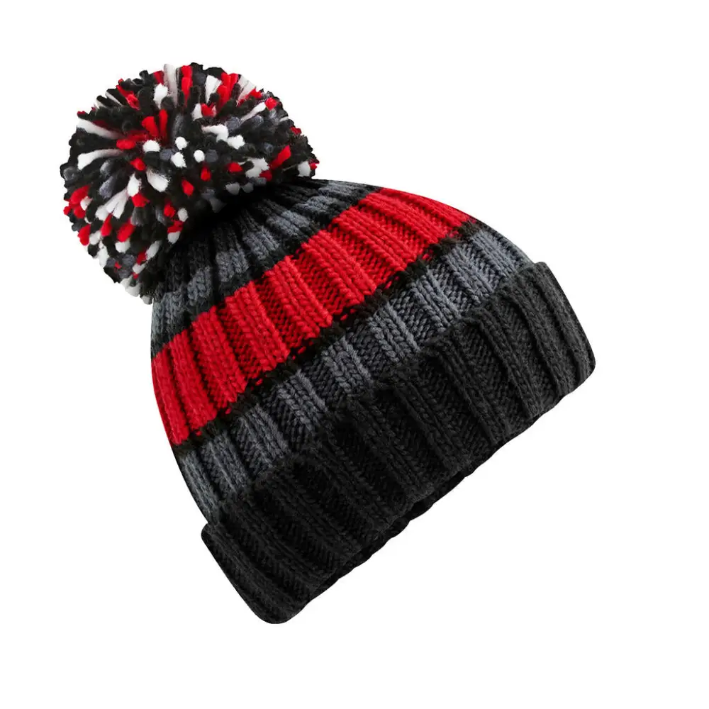 Beechfield Hygge Striped Beanie - Black Cherry