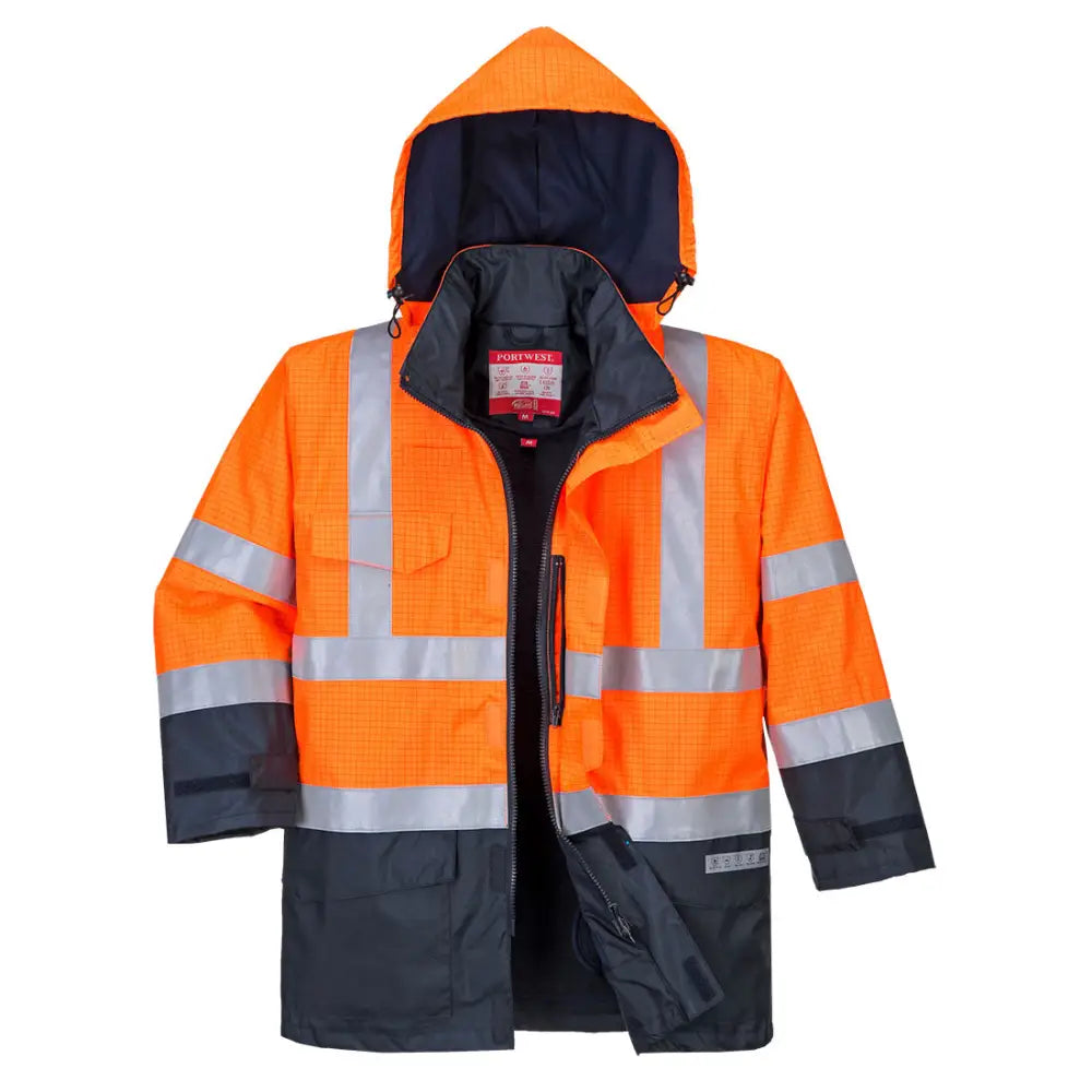 Portwest Bizflame Rain Hi-Vis Multi-Protection Jacket - Orange/Navy / L