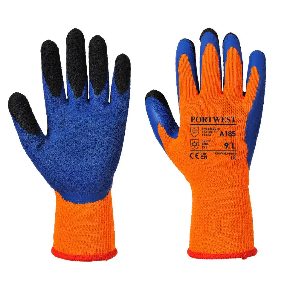 Portwest Cold 7 Latex Crinkle Finger Dipped Glove - Orange/Blue / L