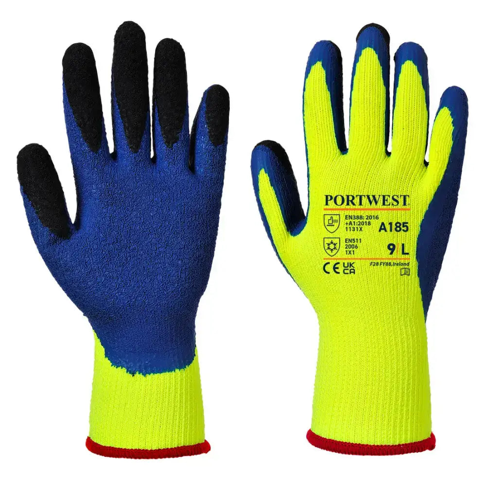 Portwest Cold 7 Latex Crinkle Finger Dipped Glove - Yellow/Blue / L