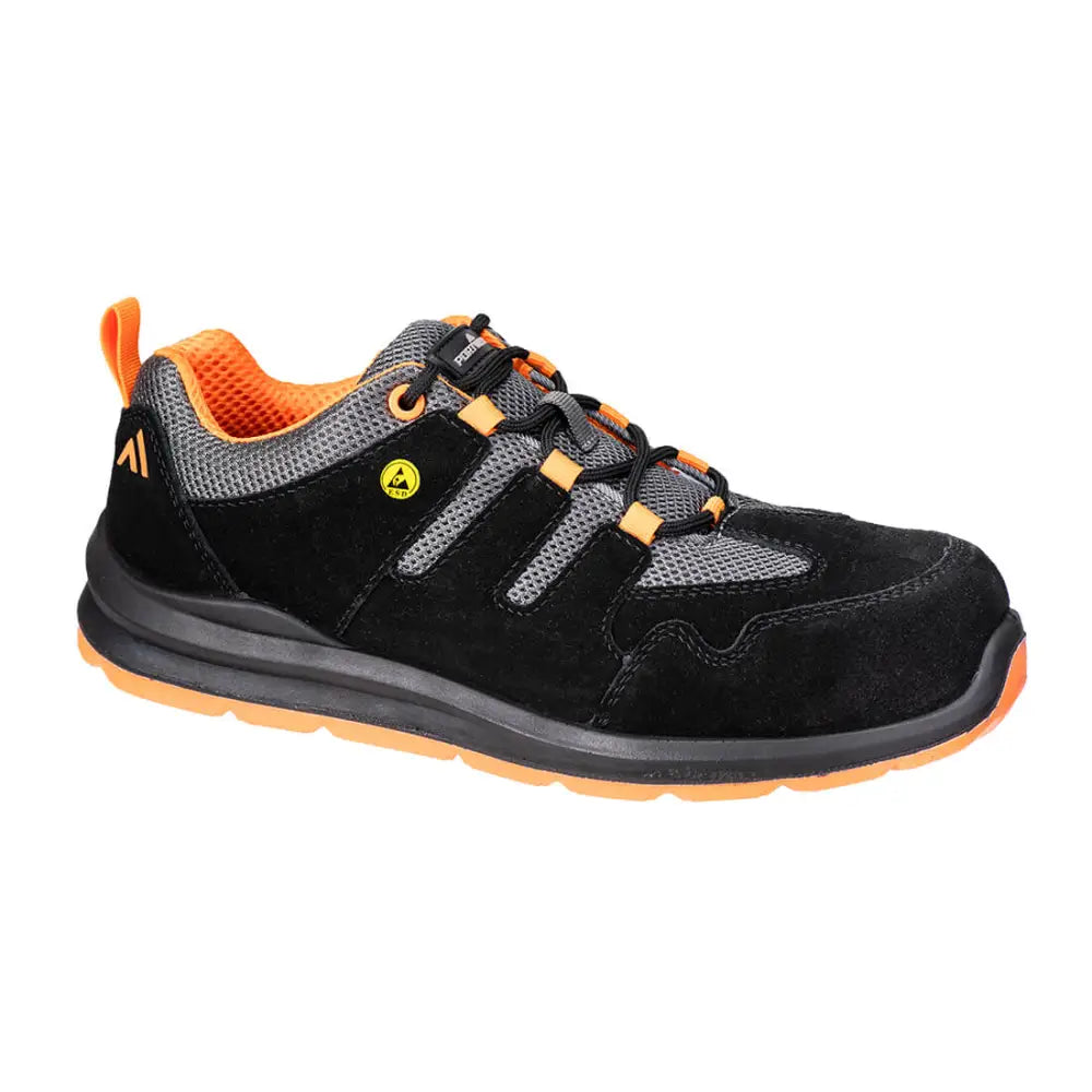Portwest Composite Cow Suede Leather Trainer S1 ESD SR FO - Black/Orange / 36