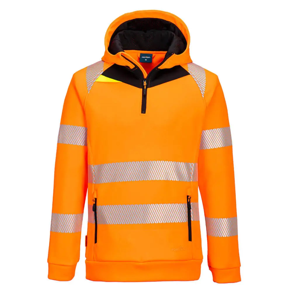 Portwest DX4 Hi-Vis 1/4 Zip Hoodie - Orange/Black / 4XL