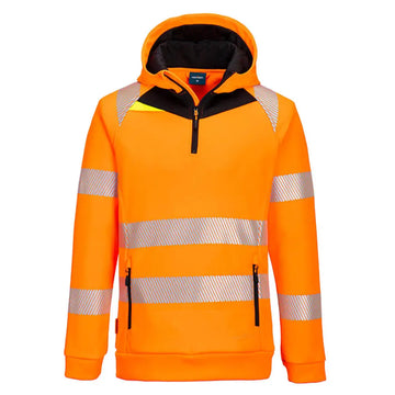 Portwest DX4 Hi-Vis 1/4 Zip Hoodie - Orange/Black / 4XL