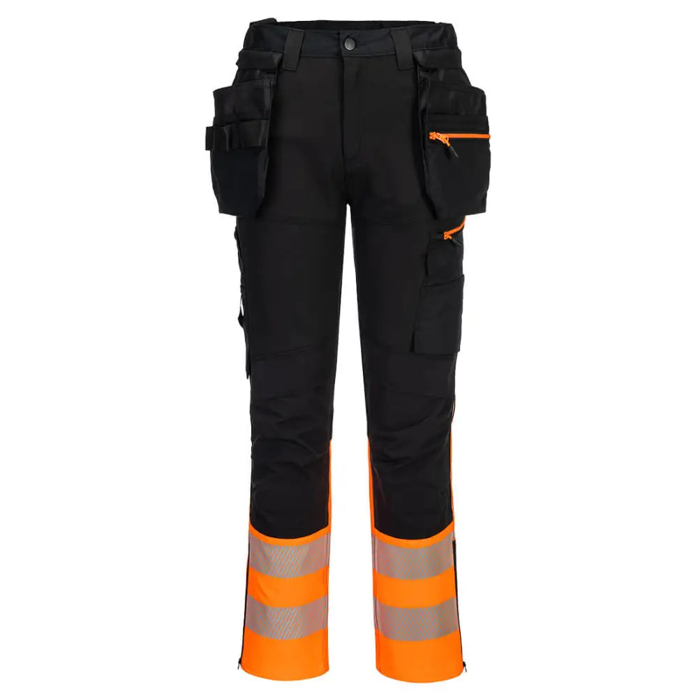 Portwest DX4 Hi-Vis Class 1 Detachable Holster Pocket Craft Trousers - Orange/Black / 28
