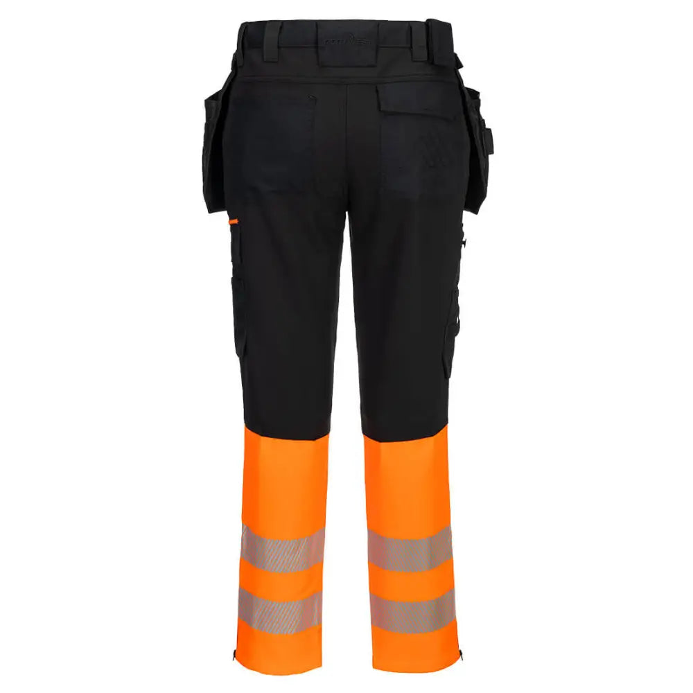 Portwest DX4 Hi-Vis Class 1 Detachable Holster Pocket Craft Trousers - Orange/Black / 28