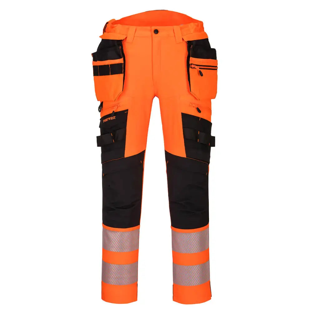 Portwest DX4 Hi-Vis Detachable Holster Pocket Trousers - Orange/Black / 28