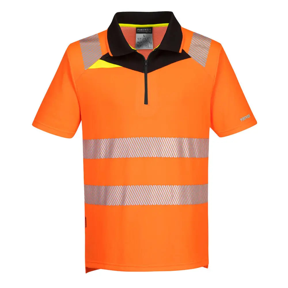 Portwest DX4 Hi-Vis Zip Polo Shirt S/S - Orange/Black / 4XL