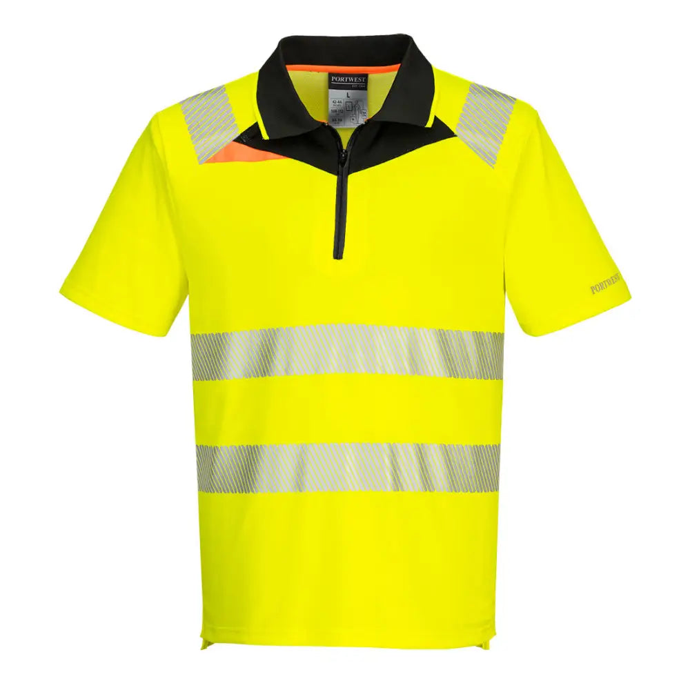 Portwest DX4 Hi-Vis Zip Polo Shirt S/S - Yellow/Black / 4XL