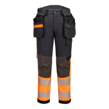 Portwest EV4 Hi-Vis Stretch Detachable Holster Class 1 Trousers - Orange/Metal Grey / 28