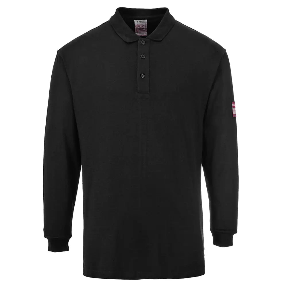 Portwest Flame Resistant Anti-Static Long Sleeve Polo Shirt - Black / 4XL