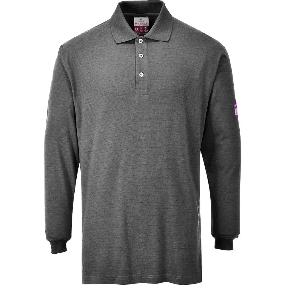 Portwest Flame Resistant Anti-Static Long Sleeve Polo Shirt - Grey / L
