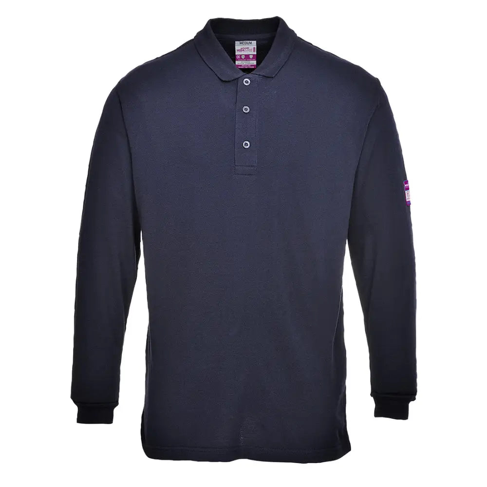 Portwest Flame Resistant Anti-Static Long Sleeve Polo Shirt - Navy / 4XL