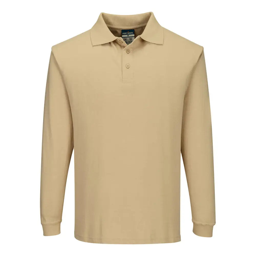 Portwest Flame Resistant Anti-Static Long Sleeve Polo Shirt - Tan / 4XL - Polo Shirt