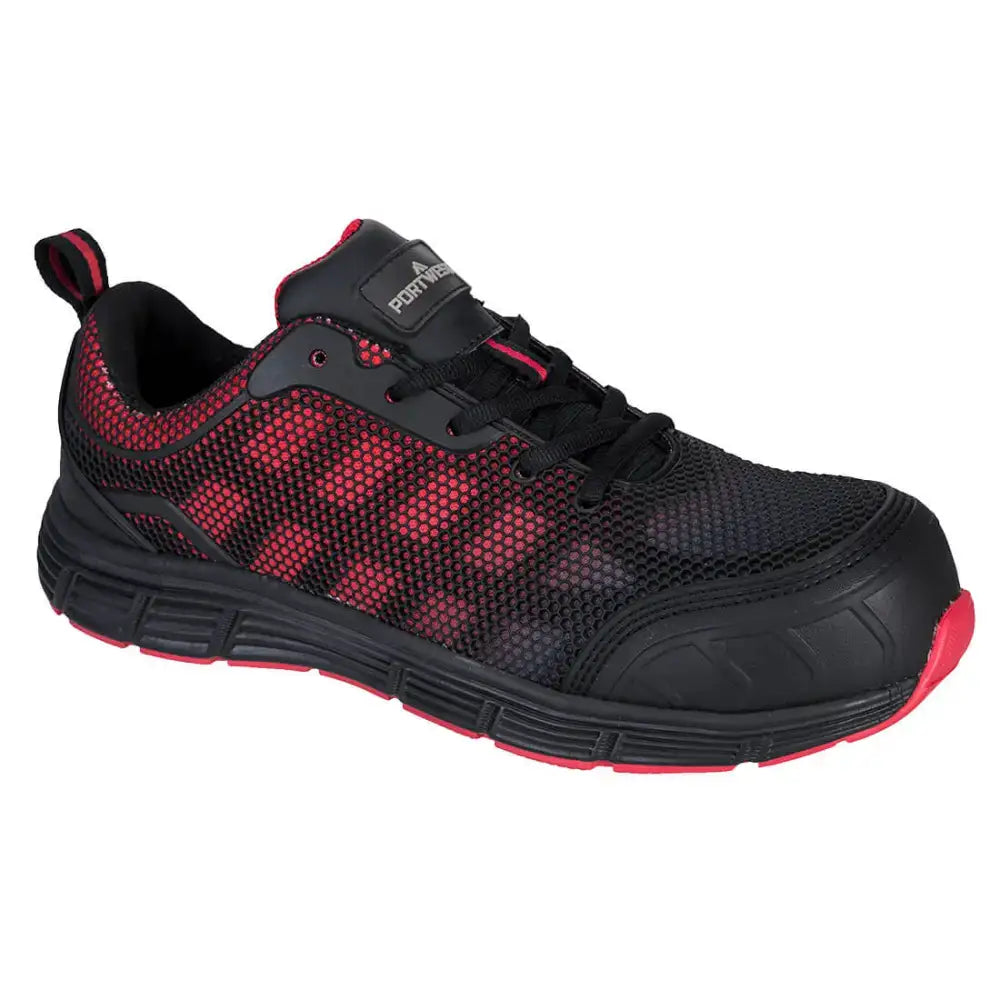 Portwest FT35 Composite Textile Trainer S1PS FO SR - Black/Red / 36
