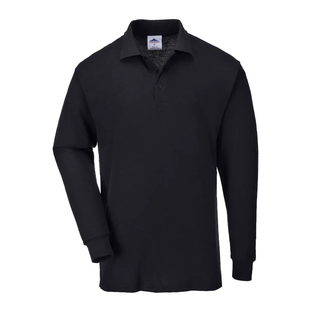 Portwest Genoa Long Sleeved Polo Shirt - Black / L