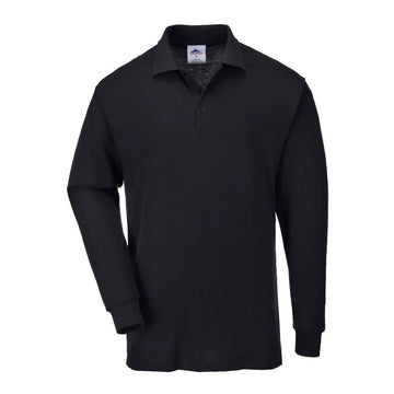 Portwest Genoa Long Sleeved Polo Shirt - Black / L