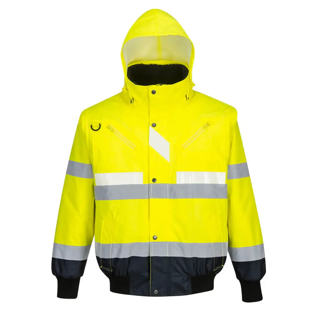 Portwest Glowtex Hi-Vis 3-in-1 Contrast Bomber Jacket - Yellow/Navy / 4XL