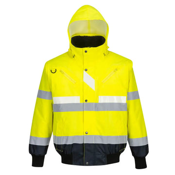 Portwest Glowtex Hi-Vis 3-in-1 Contrast Bomber Jacket - Yellow/Navy / 4XL