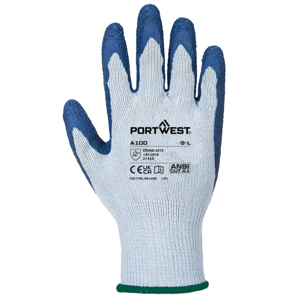 Portwest Grip Glove - Latex - Grey/Blue / S