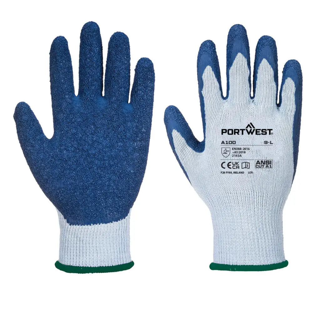 Portwest Grip Glove - Latex - Grey/Blue / S