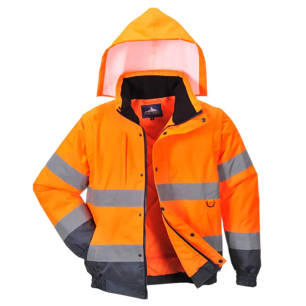 Portwest Hi-Vis 2-in-1 Contrast Bomber Jacket - Orange / 4XL