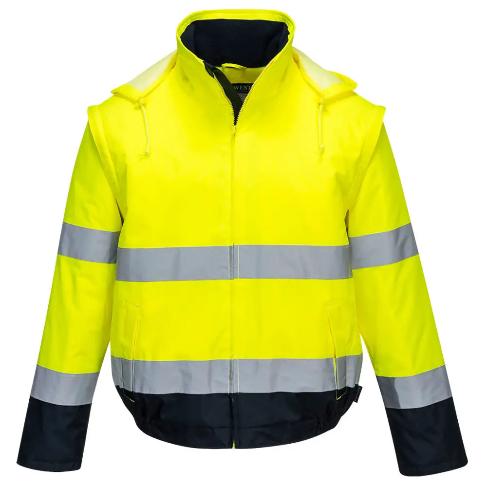 Portwest Hi-Vis 2-in-1 Contrast Essential Lite Bomber Jacket - Yellow/Navy / L