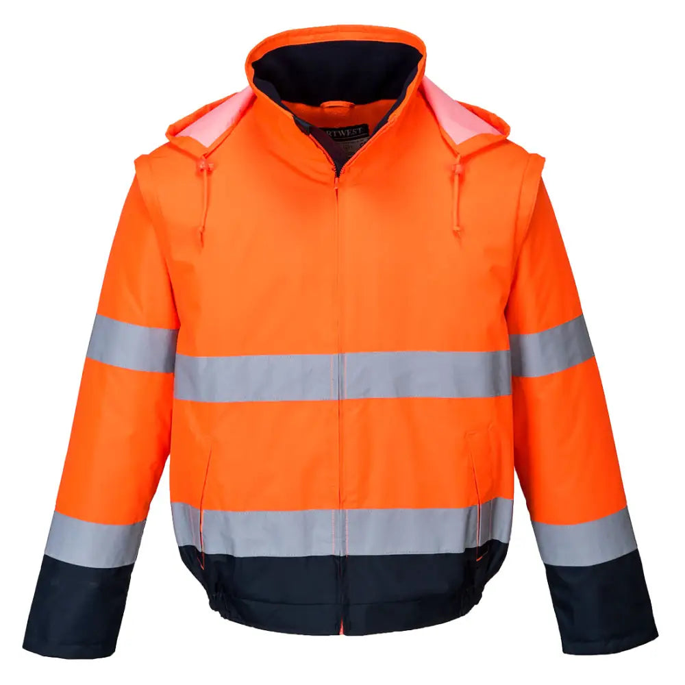 Portwest Hi-Vis 2-in-1 Contrast Essential Lite Bomber Jacket - Orange/Navy / L